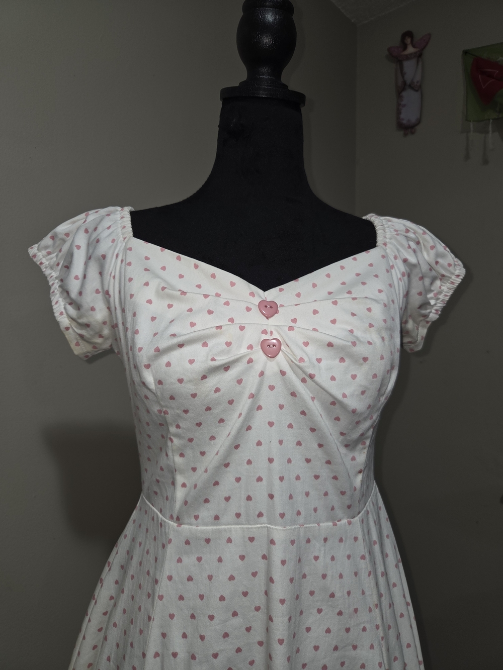 Collectif White Midi Dress with Pink Heart Print With Pockets